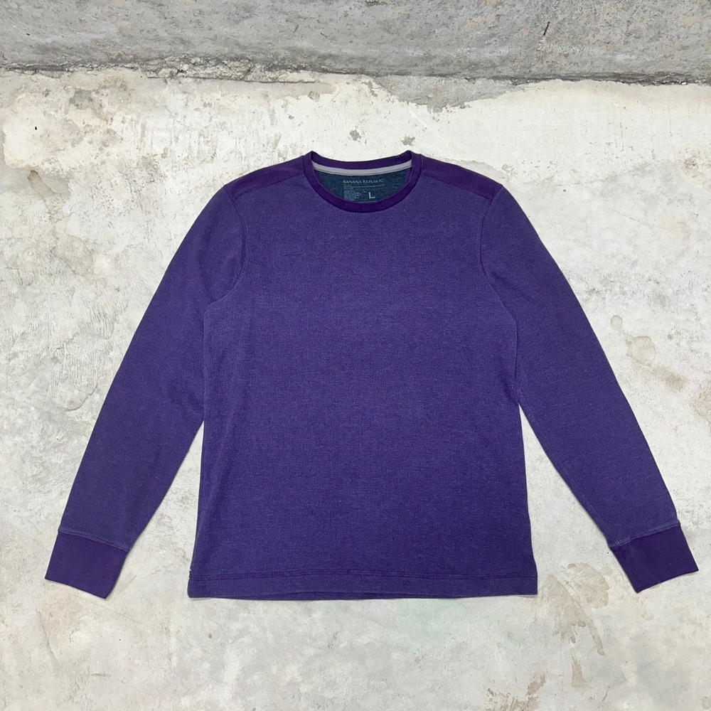 Banana Republic Mens Purple Long Sleeve Crew Neck Cotton Blend Sweater L‎